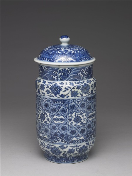 青花幾何紋壯罐