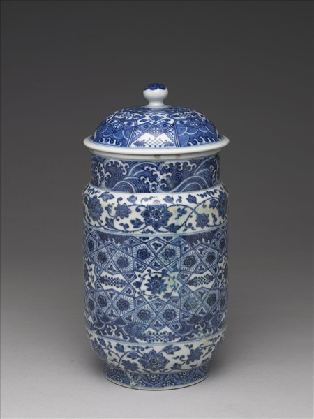 青花幾何紋壯罐