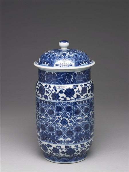 青花幾何紋壯罐