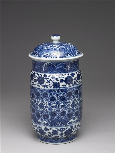 青花幾何紋壯罐