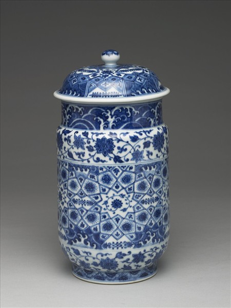 青花幾何紋壯罐