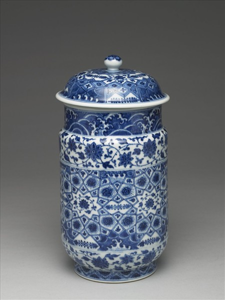 青花幾何紋壯罐