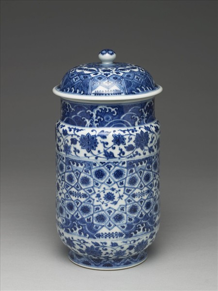 青花幾何紋壯罐
