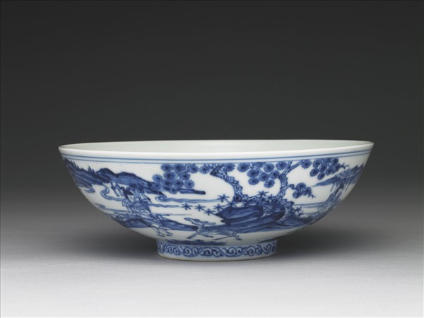 青花山水人物圖碗