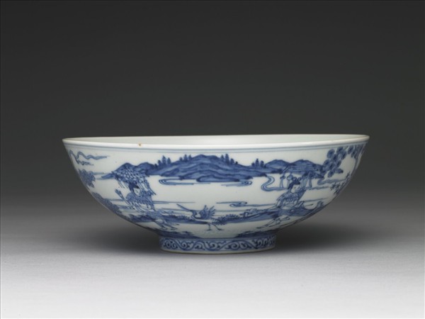 青花山水人物圖碗