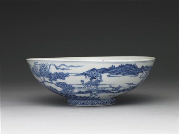 青花山水人物圖碗