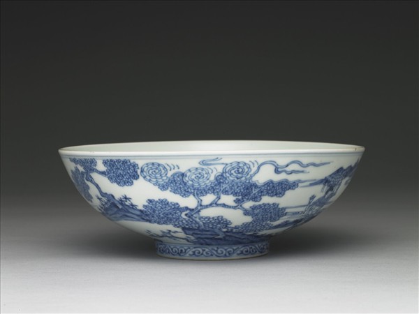 青花山水人物圖碗