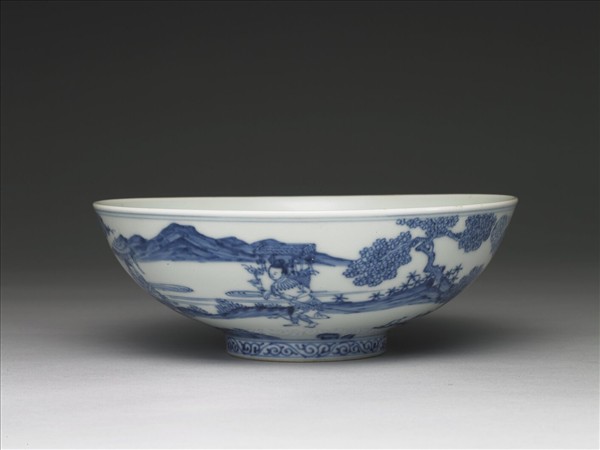 青花山水人物圖碗