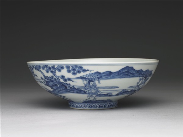 青花山水人物圖碗