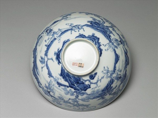 青花山水仕女圖碗