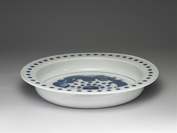 青花夔龍紋折沿洗