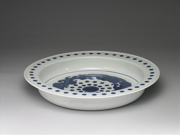 青花夔龍紋折沿洗