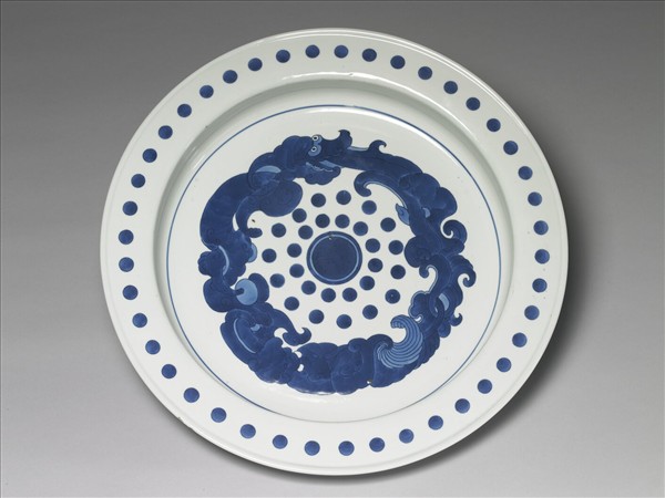 青花夔龍紋折沿洗