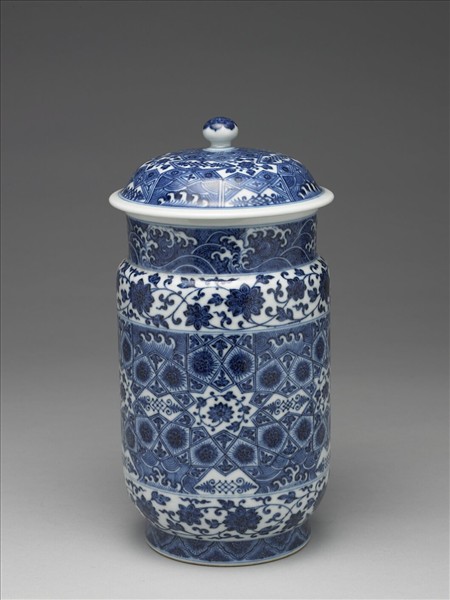 青花幾何紋壯罐