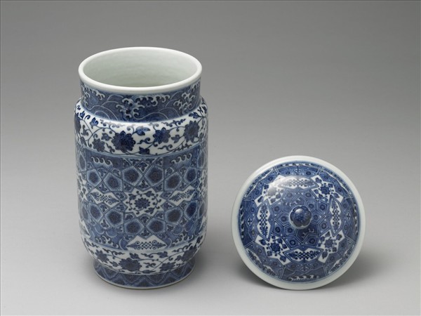 青花幾何紋壯罐