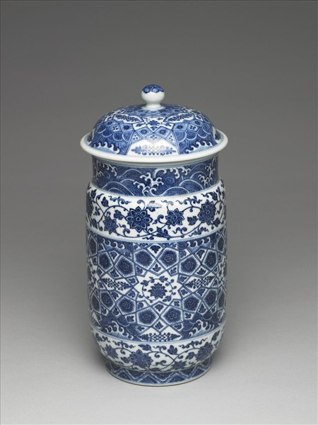 青花幾何紋壯罐