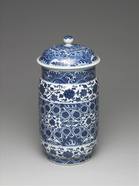 青花幾何紋壯罐