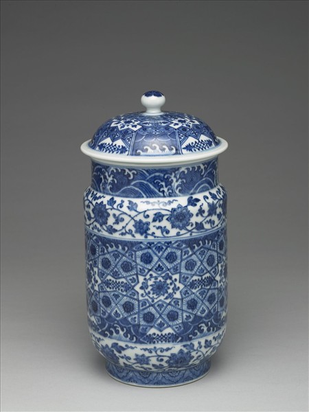 青花幾何紋壯罐