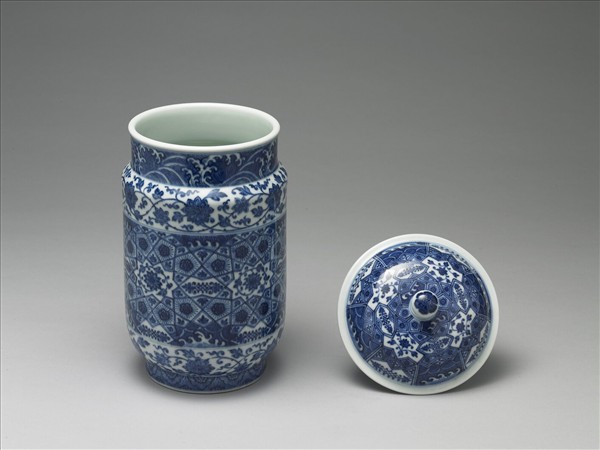 青花幾何紋壯罐