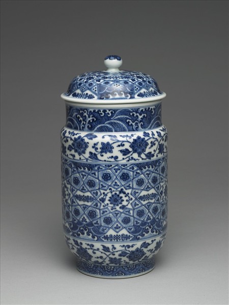 青花幾何紋壯罐