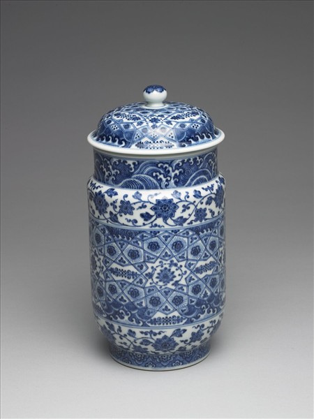 青花幾何紋壯罐