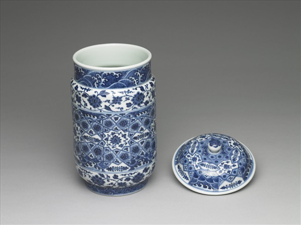 青花幾何紋壯罐