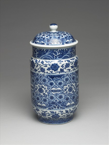 青花幾何紋壯罐