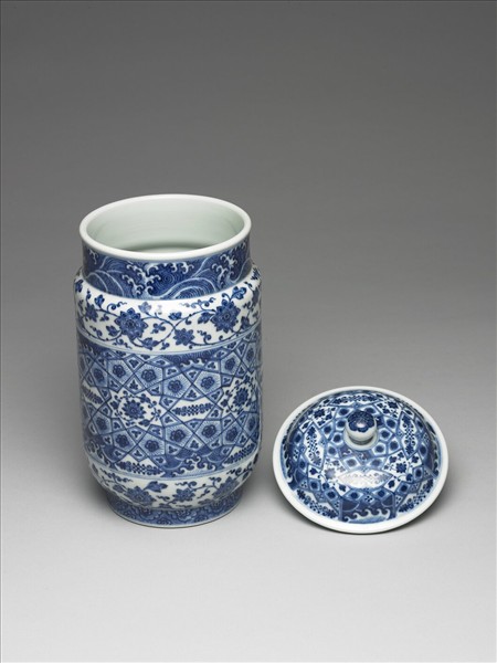 青花幾何紋壯罐