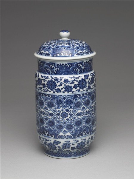 青花幾何紋壯罐