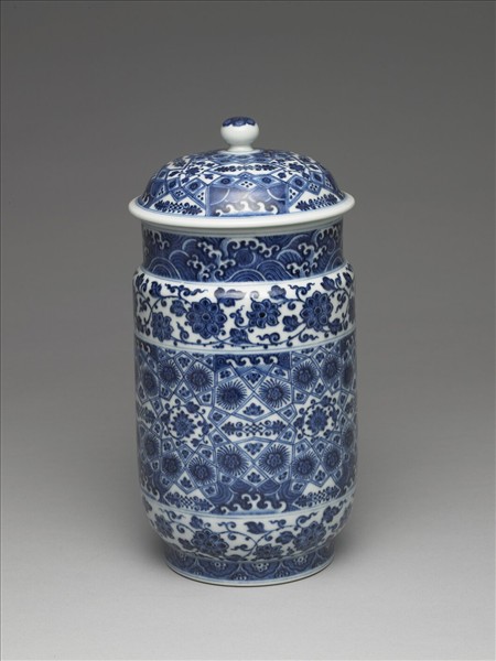 青花幾何紋壯罐