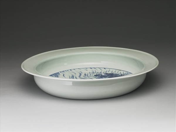 青花魚龍紋折沿洗