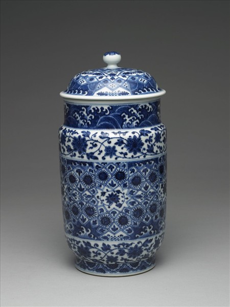 青花幾何紋壯罐