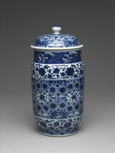 青花幾何紋壯罐