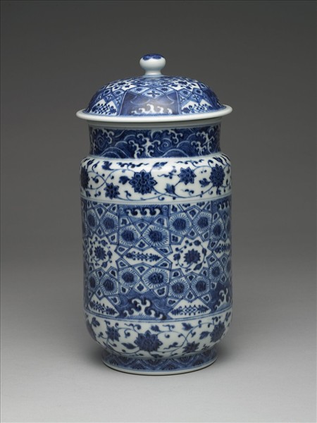 青花幾何紋壯罐