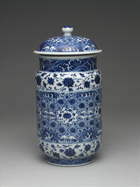 青花幾何紋壯罐