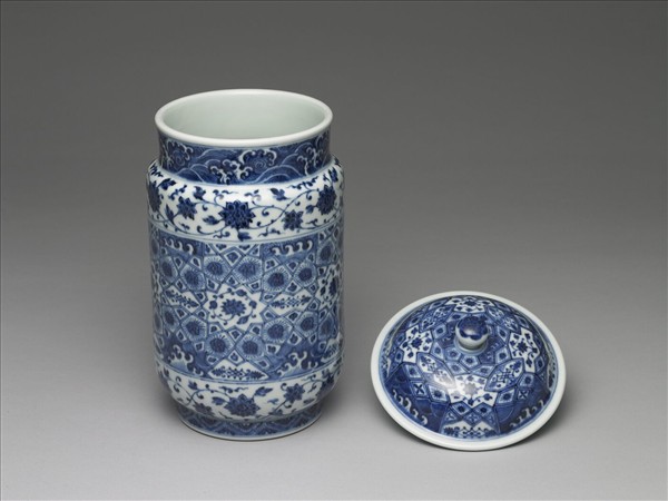 青花幾何紋壯罐