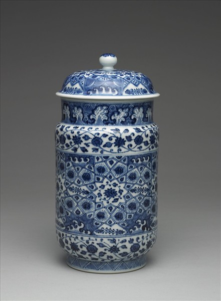 青花幾何紋壯罐