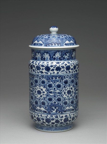 青花幾何紋壯罐