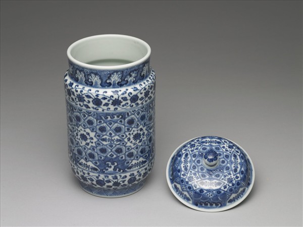 青花幾何紋壯罐