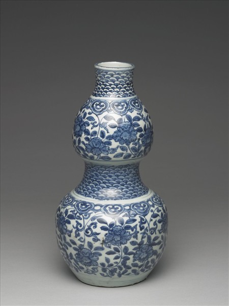 青花牡丹紋葫蘆瓶
