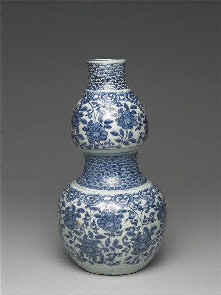 青花牡丹紋葫蘆瓶