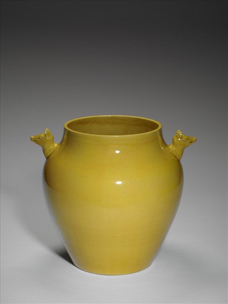 黃釉雙獸耳罐