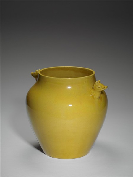 黃釉雙獸耳罐