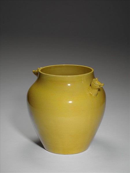 黃釉雙獸耳罐