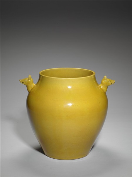 黃釉雙獸耳罐