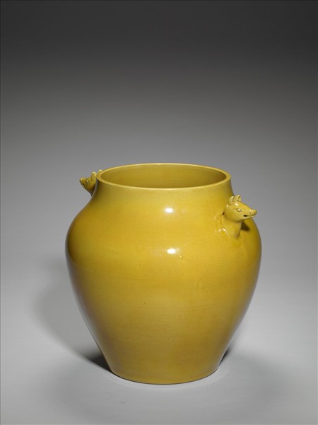 黃釉雙獸耳罐