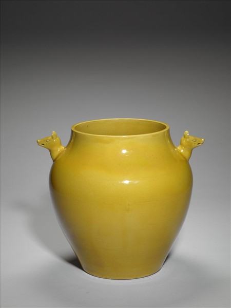 黃釉雙獸耳罐