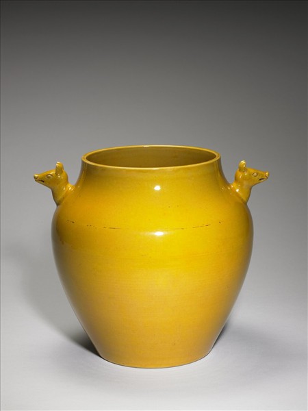 黃釉雙獸耳尊