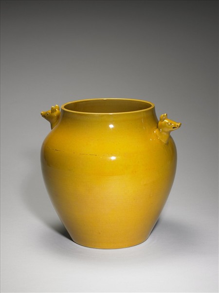 黃釉雙獸耳尊