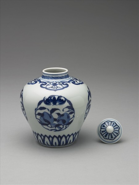 青花福壽紋蓋罐